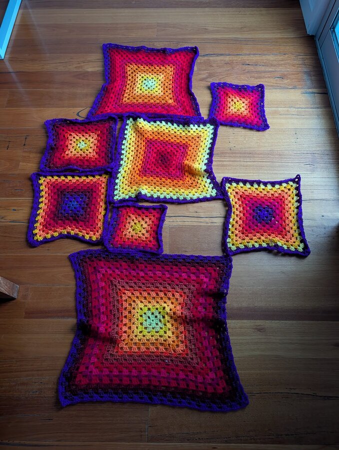 Granny squares arranged on the floor